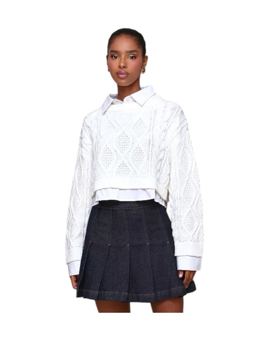 NWT Avec Les Filles Women's Layered-Look Cropped White Ivory Size XL